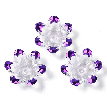 Transparent Acrylic Beads, Faceted, Flower, Half Plated, Dark Orchid, 24x22x7mm, Hole: 2mm