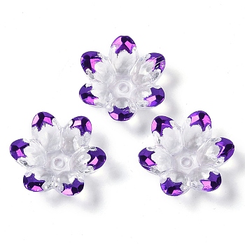 Plating Acrylic Bead Caps, Faceted, Flower, Half Plated, Dark Orchid, 24x22x7mm, Hole: 2mm