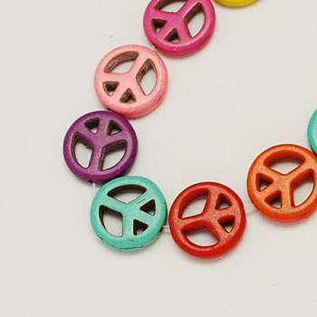 Synthetical Turquoise Beads Strands, Dyed, Peace Sign, Mixed Color, 15x4mm, Hole: 1.5mm, about 23pcs/strand