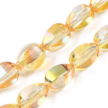 Electroplate Glass Beads Strands, Teardrop Shape, Gold, 15x11.5~12x10~10.5mm, Hole: 1.2mm, about 39~40pcs/strand, 23.62~23.94 inch(60~60.8cm)