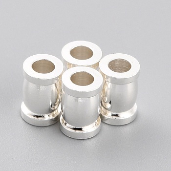 Brass Spacer Beads, Long-Lasting Plated, Column, 925 Sterling Silver Plated, 6x4mm, Hole: 2mm