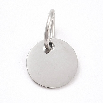 304 Stainless Steel Pendants, Flat Round, Stainless Steel Color, 15x10x0.5mm, ring: 8x1mm,  Hole: 6mm