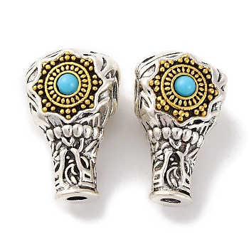 Rack Plating Tibetan Style Alloy 3 Hole Guru Beads, T-Drilled Beads, with Synthetic Turquoise Beads, Antique Silver & Antique Golden, 20x12x10.5mm, Hole: 2mm and 2.5mm