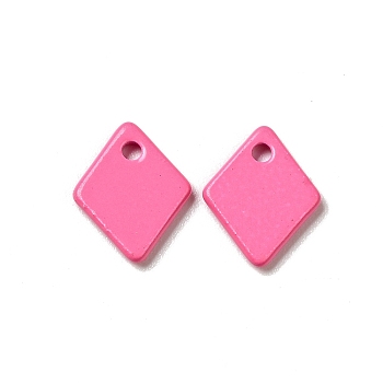 Spray Painted 201 Stainless Steel Charms, Rhombus Charms, Hot Pink, 9.5x7.5x1mm, Hole: 1.2mm