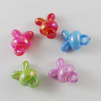 Opaque AB Color Acrylic Cartoon Rabbit Head Charms, Bunny Pendants, Mixed Color, 17x13x10mm, Hole: 3mm, about 680pcs/500g