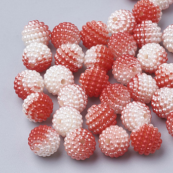 Imitation Pearl Acrylic Beads, Berry Beads, Combined Beads, Rainbow Gradient Mermaid Pearl Beads, Round, Red, 10mm, Hole: 1mm, about 200pcs/bag
