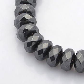 Non-magnetic Synthetic Hematite Beads Strands, Faceted Rondelle Beads, Black, 8x5mm, Hole: 1mm, about 89pcs/strand, 15.7 inch