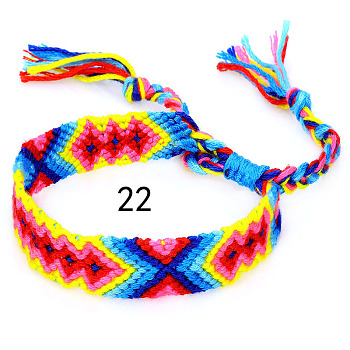 Cotton Braided Rhombus Pattern Cord Bracelet, Ethnic Tribal Adjustable Brazilian Bracelet for Women, FireBrick, 5-7/8~14-1/8 inch(15~36cm)