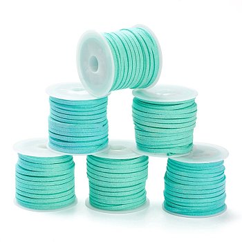 (Defective Closeout Sale)Faux Suede Cord, Faux Suede Lace, Aquamarine, 3x1.5mm, about 5.46 yards(5m)/roll, 25rolls/bag