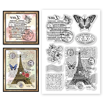 Custom PVC Plastic Clear Stamps, for DIY Scrapbooking, Photo Album Decorative, Cards Making, Eiffel Tower, 160x110mm