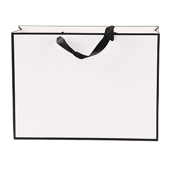 Rectangle Paper Bags, with Handles, for Gift Bags and Shopping Bags, White, 26x35x0.6cm