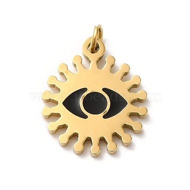 Real 14K Gold Plated Black Sun Stainless Steel+Enamel Charms