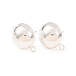 Brass Stud Earring Findings, Cadmium Free & Lead Free, Half Round, with Loop, 925 Sterling Silver Plated, 17x13.5mm, Hole: 1.8mm, Pin: 12x0.8mm(KK-G604-01S-07)
