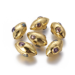 Natural Cultured Freshwater Pearl Beads, Dyed, with Golden Plated Brass Findings, Olive Shape, DarkSlate Blue, 27~30x15~17mm, Hole: 1.2mm(PEAR-F011-01A)