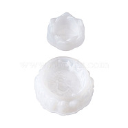 DIY Silicone Ashtray & Candle Holder Molds, Resin Casting Molds, for UV Resin, Epoxy Resin Jewelry Making, Flat Round with Skull & Lotus, White, 130x53mm & 85x40mm,  Inner Diameter: 45mm & 95mm, 2pcs/set(DIY-TA0002-89)