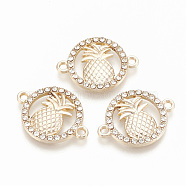 Alloy Rhinestone Links connectors, Ring with Pineapple, Light Gold, 17x23x2mm, Hole: 1.6mm(ALRI-Q235-015KC)