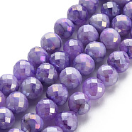Opaque Baking Painted Crackle Glass Beads Strands, Faceted, AB Color Plated, Teardrop, Medium Purple, 8x7~8mm, Hole: 1.2mm, about 60pcs/strand, 18.11 inches(46cm)(EGLA-S174-19F)