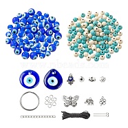 DIY Keychains Making Kits, Including Lampwork Evil Eye Pendants & Beads, Synthetic Magnesite & Brass Rhinestone Beads, Alloy Pendants & Beads, Alloy Enamel Pendants, Iron Bead Caps & Pins & End Chain & Jump Ring & Split Key Ring, Nylon Thread, Mixed Color, about 215pcs/set(DIY-LS0003-86)