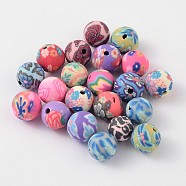 8mm Handmade Polymer Clay Beads, Round, Mixed Color(FM198Y)