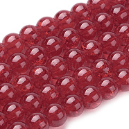 Spray Painted Crackle Glass Beads Strands, Round, Red, 6mm, Hole: 1.3~1.6mm, about 133pcs/strand, 31.4 inch(CCG-Q001-6mm-13)