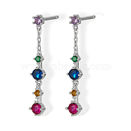 Rhodium Plated 925 Sterling Silver Stud Earrings, Colorful Cubic Zirconia Diamond Drop Earrings, with S925 Stamp, Platinum, 28x4.2mm(QX1929-2)