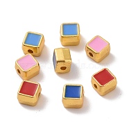 Alloy Beads, with Enamel, Square, Matte Gold Color, Mixed Color, 6x6x4.5mm, Hole: 1.5mm(ENAM-L039-15MG)
