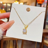 Titanium Steel Cable Chain Necklaces, Rhinestone Pendant Necklaces, Flat Round, 8.27~19.69 inch(21~50cm)(FS-WG30730-61)