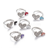 Brass Micro Pave Clear Cubic Zirconia Cuff Rings, Open Rings, with Enamel, Heart, Platinum, Mixed Color, US Size 6 3/4(17.1mm)(RJEW-I077-20P)