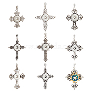 8Pcs 8 Style Alloy Rhinestone Hang Snap Base Pendants, for Interchangeable Snap Charms Jewelry Making, Cross, Antique Silver & Platinum, 52~70x43~57.5x4~7mm, hole: 7x3~4mm, Inner Diameter: 5.5mm, 1Pc/style(FIND-NB0003-52)