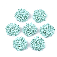 Spray Painted Acrylic Beads Cabochons, with Iron Sieve Findings, Pale Turquoise, 24~26x11~13mm(X-FIND-T044-28D)