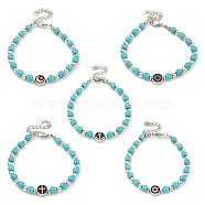 304 Stainless Steel & Synthetic Turquoise Round Beaded Bracelets for Women, Mixed Shapes, 7-3/8 inch(18.8cm)(BJEW-G717-10)