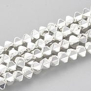 Electroplate Non-magnetic Synthetic Hematite Beads Strands, Silver Plated, 3x4.5x4.5mm, Hole: 1mm, about 120pcs/strand, 16.14 inch(G-N0322-18S)