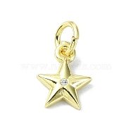 Brass Micro Pave Clear Cubic Zirconia Charms, Star, 10x7.5x2mm, Hole: 3mm(KK-H475-59G-09)