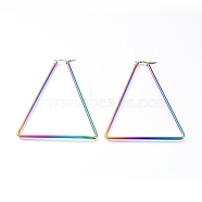 201 Stainless Steel Angular Hoop Earrings, with 304 Stainless Steel Pin, Hypoallergenic Earrings, Triangle, Rainbow Color, 66x58x2mm, 12 Gauge, Pin: 0.8mm(EJEW-A052-26F-M)