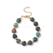 Natural Indian Agate Heart Beaded Bracelet, Gemstone Jewelry for Women, 7-3/8 inch(18.7cm)(BJEW-JB08697-02)