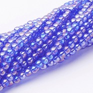 Glass Bead Strands, Round, AB Color Plated, Royal Blue, 6mm, Hole: 1mm, about 50pcs/strand, 13 inch(X-GR6mm-23Y-AB)