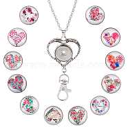 DIY Interchangeable Dome Office Lanyard ID Badge Holder Necklace Making Kit, Including Brass Jewelry Snap Buttons, Alloy Snap Keychain Making, 304 Stainless Steel Cable Chains Necklaces, Heart Pattern, 18.5x9mm, 12pcs/set, 1set/box(DIY-SC0021-97E)