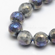 Electroplate Natural Labradorite Beads Strands, Round, Faceted, 8mm, Hole: 1mm, about 48pcs/strand, 15.5 inch(G-L150-8mm-01)