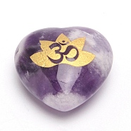 Carved Lotus Yoga Pattern Natural Amethyst Heart Love Stone, Pocket Palm Stone for Reiki Balancing, Home Display Decorations, 30x30mm(PW-WG83009-04)