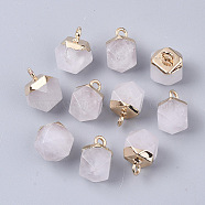 Natural Quartz Crystal Charms, Rock Crystal Charms, with Top Golden Plated Iron Loops, Star Cut Round Beads, 12x10x10mm, Hole: 1.8mm(G-S359-015F)