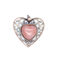 Retro Hollow Synthetic Cherry Quartz Glass Pendants, Heart Pendants, with Red Copper Metal Finding, 30x30x8mm(PW-WGAB5DC-10)