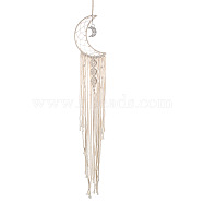 Woven Net/Web with Macrame Cotton Wall Hanging Decorations, with Iron Pendant, for Garden, Wedding, Lighting Ornament, Moon Pattern, 1000mm(PW23021572335)