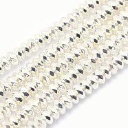 Electroplate Non-magnetic Synthetic Hematite Beads Strands, Grade AA, Long-Lasting Plated, Faceted, Rondelle, Silver Plated, 4x2mm, Hole: 1mm, about 175pcs/strand, 15.7 inch(40cm)(G-L485-06B-S)