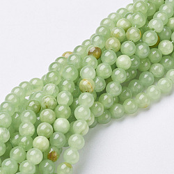 Natural Flower Jade Beads, Dyed, Round, Light Green, about 6mm in diameter, hole: 0.8mm, about 66pcs/strand, 16 inch(X-GSR6mmC193)