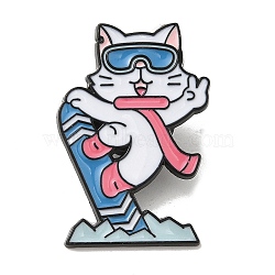 Animal Enamel Pins, Black Alloy Brooch for Backpack Clothes, Cat Shape, 30x20.5x1.5mm(JEWB-H020-04EB-01)