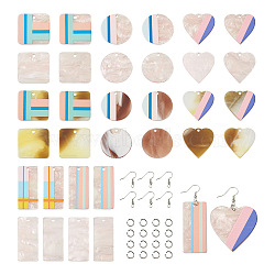 DIY Two Tone 3D Printed Drop Earring Making Kit, Including Translucent Cellulose Acetate(Resin) Pendants, Brass Earring Hooks, 304 Stainless Steel Jump Rings, Mixed Color, Pendant: 32pcs/box(DIY-FW0001-18)