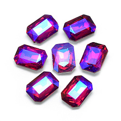 Pointed Back Glass Rhinestone Cabochons, Back Plated, Faceted, AB Color Plated, Rectangle Octagon, Red, 14x10x4.5mm(RGLA-T019-10x14mm-03)