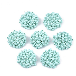 Spray Painted Acrylic Beads Cabochons, with Iron Sieve Findings, Pale Turquoise, 24~26x11~13mm(X-FIND-T044-28D)