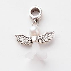 Alloy European Dangle Charms, with Glass Pearl Beads and Acrylic Beads, Lovely Wedding Dress Angel Dangle, White, 32x21x10mm, Hole: 4.5mm(PALLOY-JF00212-01)