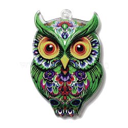 Acrylic Pendants, Owl, Green, 42x27.5x2mm, Hole: 1.5mm(MACR-C031-01D)